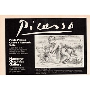 Vintage Pablo Picasso Caisse a Remords Suite Hammer Graphics Gallery‎ Print Ad
